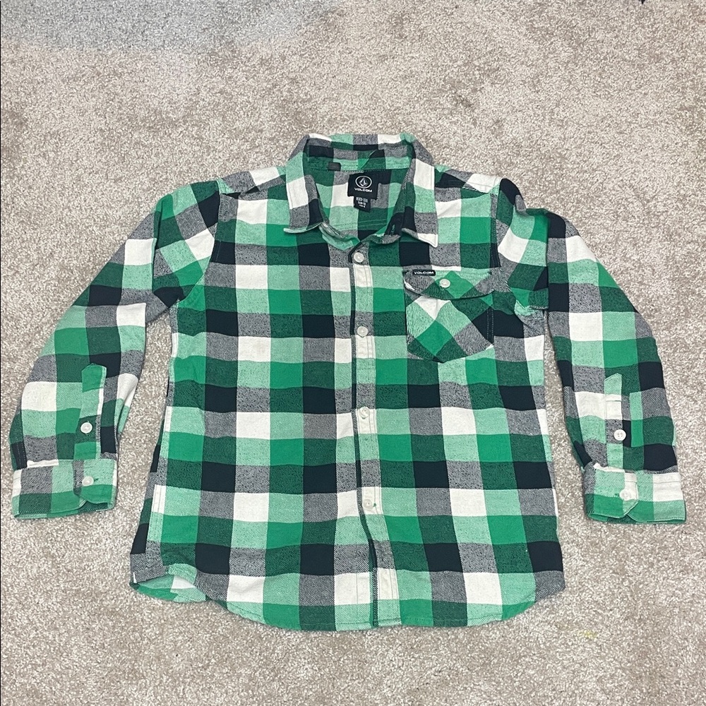 Volcom Boys Green Plaid Shirt Size 7